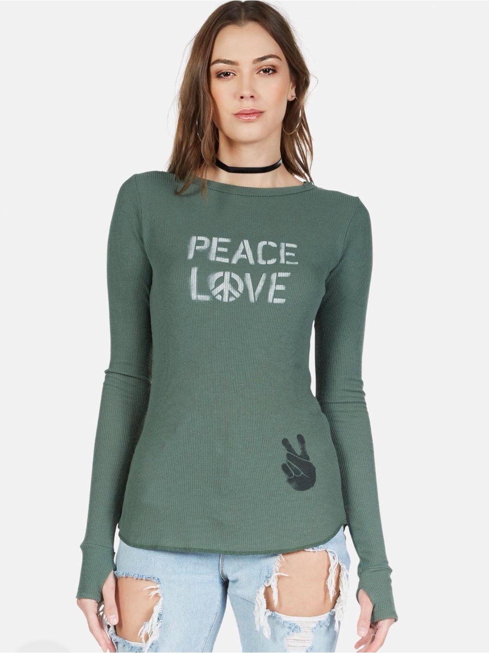 Lauren Moshi Olive Green MCKINLEY PEACE LOVE SPRAY Size L - Picture 2 of 9
